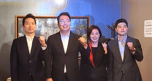 12일 이기인 경기도의원·천하람 변호사·허은아 의원·김용태 전 청년최고위원이 인근 식당에서 국민의힘 전당대회 각오를 밝혔다. = 박성현 기자