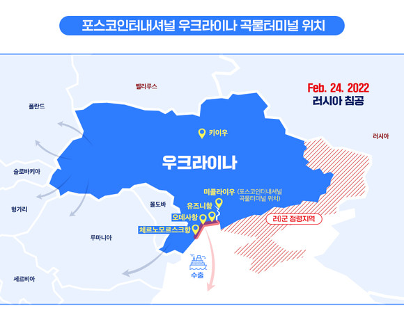 포스코인터내셔널 우크라이나 곡물터미널 위치. ⓒ 포스코인터내셔널