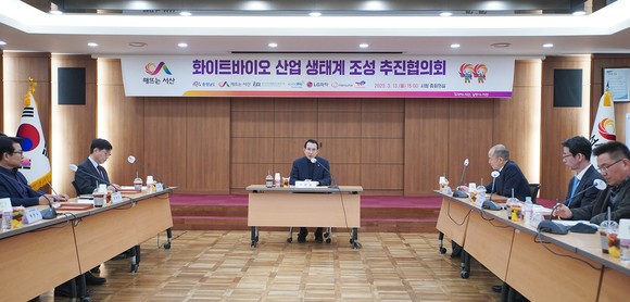 이완섭 시장은 13일 서산시청 중회의실에서 열린 화이트바이오 산업 생태계 조성을 위한 추진협의회 구성 회의를 개최하고 있다. ⓒ 서산시