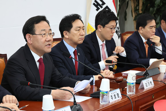국민의힘 주호영 원내대표가 27일 오전 국회에서 열린 최고위원회의에서 발언하고 있다. ⓒ 연합뉴스