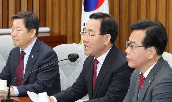 주호영 국민의힘 원내대표가 28일 오전 서울 여의도 국회에서 열린 원내대책회의에서 발언하고 있다. ⓒ 연합뉴스