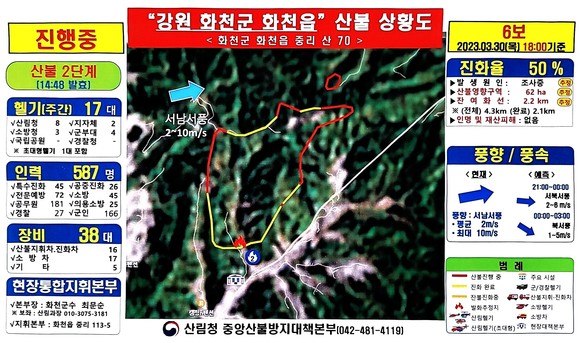 강원도 화천군 화천읍 산불 상황도. ⓒ 산림청