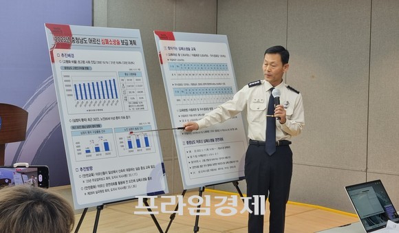 13일 도청 프레스센터에서 열린 충남도 어르신 심페소생술 보급 계획에 대해 브리핑을 하고 있는 방상천 과장. ⓒ 프라임경제