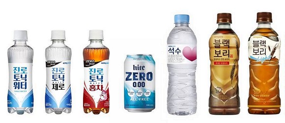 이미지(왼쪽부터) 하이트진로음료 '진로토닉워터 시리즈', '하이트제로0.00', '석수', '블랙보리&블랙보리 라이트'. ⓒ 하이트진로음료