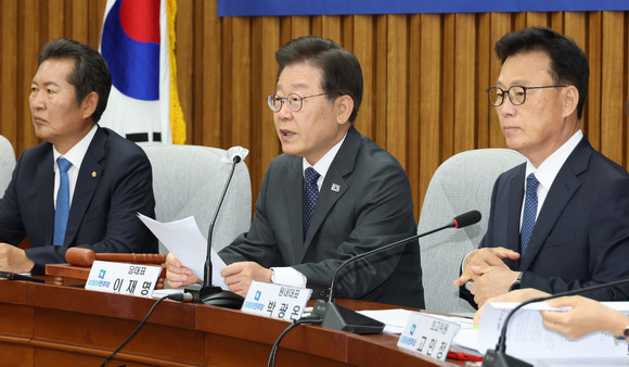 이재명 더불어민주당 대표가 9일 국회에서 열린 확대간부회의에서 발언하고 있다. ⓒ 연합뉴스
