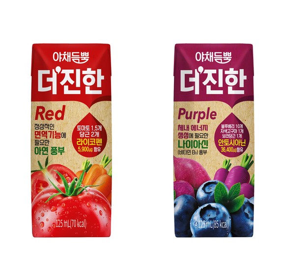 롯데칠성음료가 고농축 주스 '야채듬뿍 더'진한' 레드, 퍼플 2종을 출시한다. ⓒ 롯데칠성음료