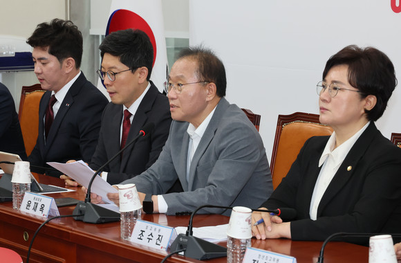 국민의힘 윤재옥 원내대표가 13일 오전 국회에서 열린 최고위원회의에서 발언하고 있다. ⓒ 연합뉴스