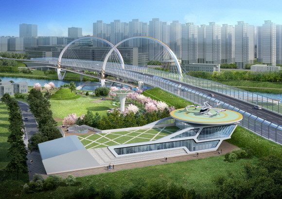 남양주 왕숙 국도47호선 '국내 최초 차·보도 입체융합교량 및 UAM 버티포트'. Ⓒ 현대건설