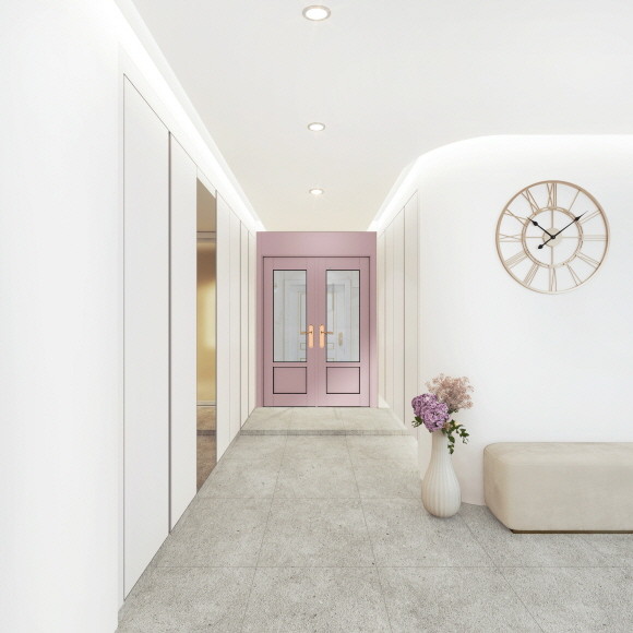 홈씨씨 인테리어 벨로 프렌치 정대칭 핑크. © KCC글라스