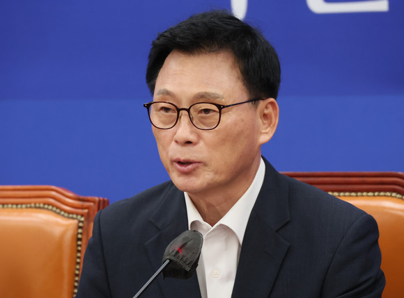 박광온 더불어민주당 원내대표가 21일 국회에서 열린 정책조정회의에서 발언하고 있다. ⓒ 연합뉴스