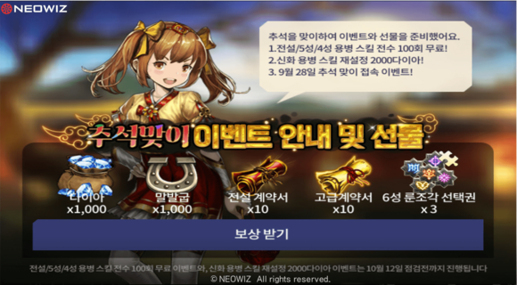 네오위즈가 자사 서비스 게임 추석 이벤트를 시작한다. ⓒ 네오위즈
