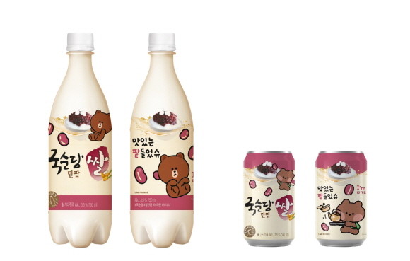 국순당이 IPX와 협업해 막걸리 세계화 및 활성화를 위해 라인프렌즈 캐릭터와 함께한 신제품 '국순당 쌀 단팥'을 출시했다. © 국순당