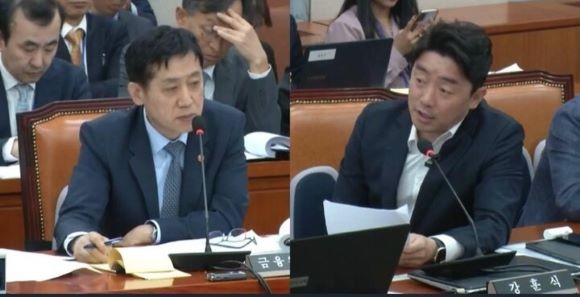 지난 11일 (오른쪽)강훈식 더불어민주당 의원이 김주현 금융위원장에게 질의하고 있다. ⓒ 강훈식 의원실