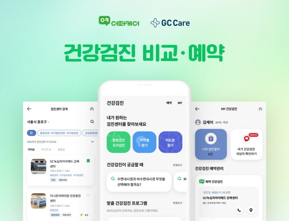 GC케어는 모바일로 누구나 쉽게 건강검진을 비교하고 한 번에 예약까지 할 수 있는 '어떠케어 건강검진' 서비스를 전면 리뉴얼해 이용 편의성을 강화했다. © GC케어