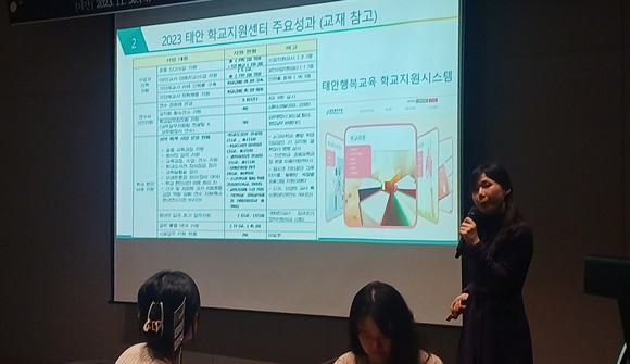 지난 30일과 1일 부여에서 열린 학교지원센터 운영 종합 평가회 모습(지역별 주요 성과 발표). ⓒ 충남교육청