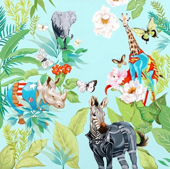 Heroes in nature01, 130×130cm, Oil on canvas, 2023. ⓒ 김선희 작가 개인전