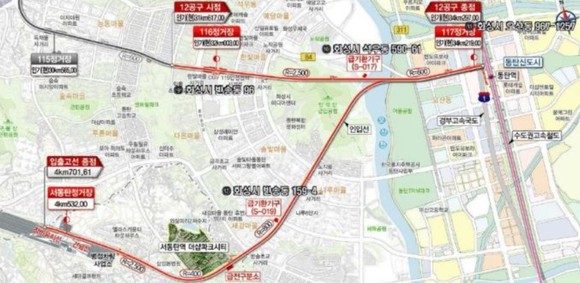 인덕원-동탄 복선전철 제12공구 노반신설 기타공사 노선도. ⓒ HDC현산