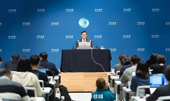 이창용 한국은행 총재가 기준금리 결정 배경에 대해 설명중인 모습. = 장민태 기자