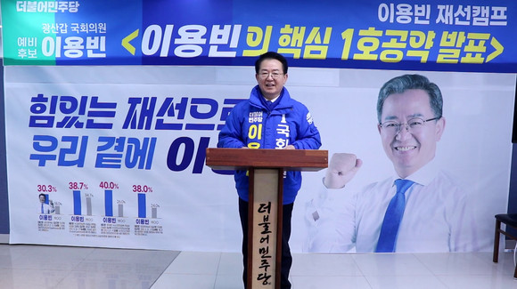 17일 이용빈 의원이 선거사무소에서 2040 세대가 참석한 가운데, 지역 경제 활성화와 일자리 창출을 위해 총선 1 호 공약을 발표했다. Ⓒ프라임경제.