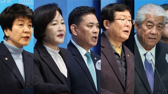 4.10총선 공천 관련으로 현재까지 더불어민주당 탈당 선언 기자회견을 한 (왼쪽부터) △김영주 △이수진 △박영순 △설훈 △이상헌 의원이다. ⓒ 연합뉴스