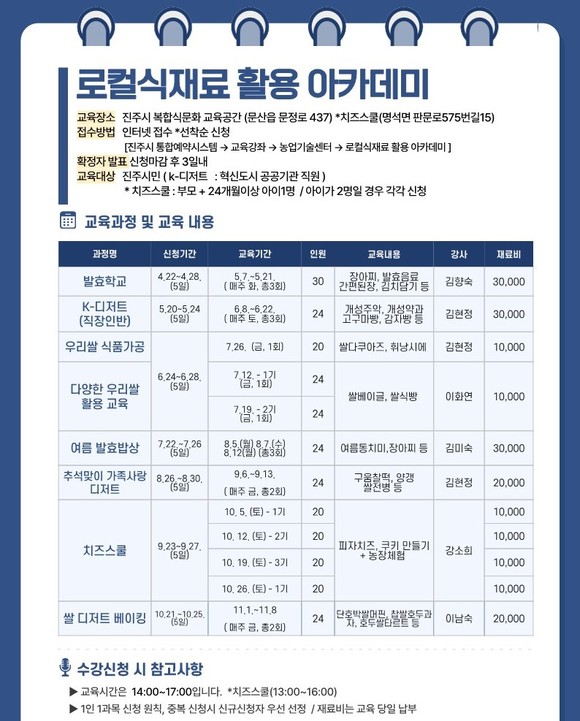 2024년 지역농산물 활용 식문화교육 교육생 모집. ⓒ 진주시