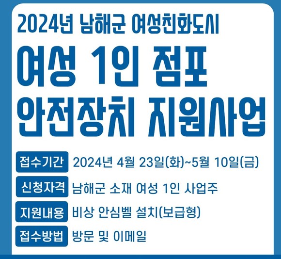 여성 1인 점포에 안심 비상벨 지급. ⓒ 남해군