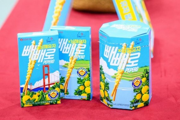 남해산 유자를 활용한 롯데웰푸드 ‘남해 유자 빼빼로’. ⓒ 보해양조
