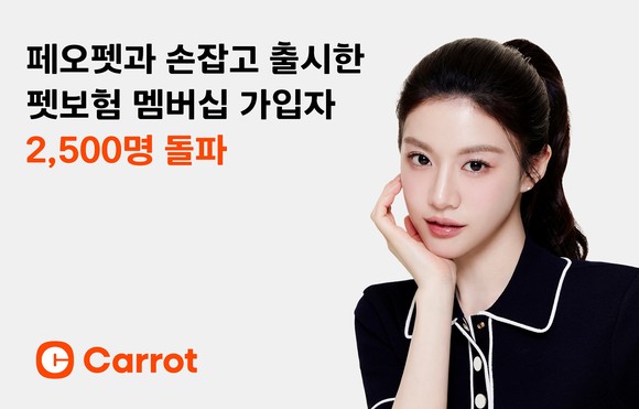 캐롯손해보험은 4일 페오펫과 함께 출시한 펫보험 멤버십 서비스의 가입자가 2500명을 돌파했다고 밝혔다. ⓒ 캐롯손해보험