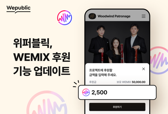 위메이드가 블록체인 기반 소셜 플랫폼 '위퍼블릭'의 위믹스 후원 기능을 업데이트했다. ⓒ 위메이드