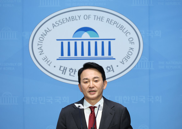 지난달 23일 원희룡 전 국토교통부 장관이 국회에서 당 대표 출마선언을 하고 있다. ⓒ 연합뉴스