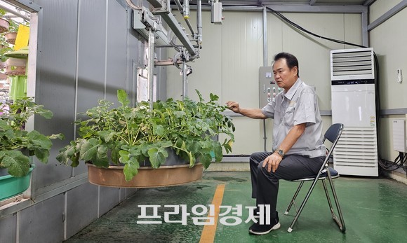 최훈 회장이 지난 1일 직접 개발한 코리아팜 시설을 방문한 키르기스스탄 대표단에게 작물을 수확하는 것을 시범 보이고 있다. ⓒ 프라임경제