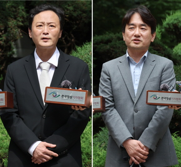 지난 2일 회생법원 출석한 류광진 티몬 대표이사(왼쪽)와 류화현 위메프 대표이사. © 연합뉴스