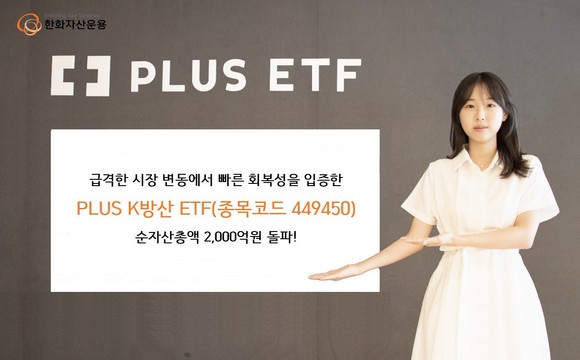 한화자산운용은 국내 방위산업 핵심 기업에 투자하는 ETF인 'PLUS K방산'의 순자산총액이 2000억원을 돌파했다고 16일 밝혔다. ⓒ 한화자산운용
