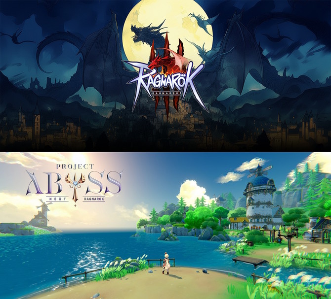 그라비티가 지스타 2024에 출품하는 메인 타이틀 5종 중 2종. 다중접속역할수행게임(MMORPG) '라그나로크3'와 MMOARPG 'Project Abyss(가칭)'. ⓒ 그라비티