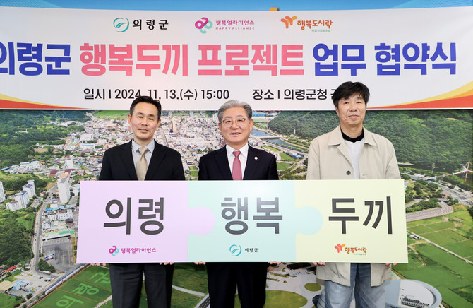 의령군이 결식우려아동 지원 행복두끼 프로젝트 업무협약을 체결하고 있다. ⓒ 의령군
