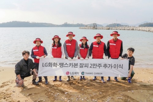 땡스카본과 여수 대경도 바다에 지난해 1차로 이식한 잘피 5만 주에 이어 올해 2차로 2만 주를 추가 이식했다. ⓒ LG화학