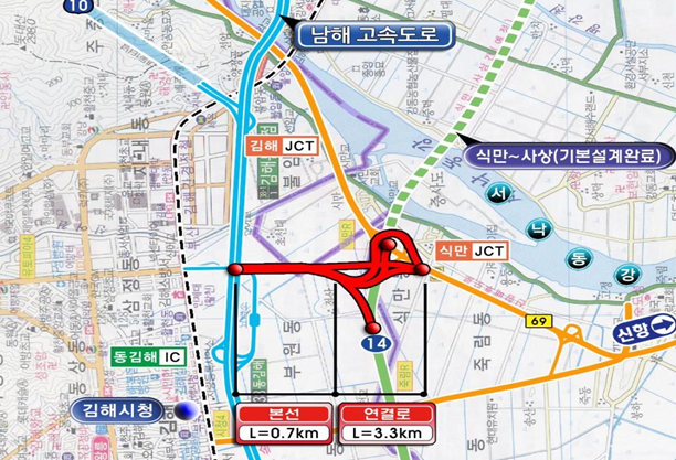 동김해나들목(IC)~식만분기점(JCT) 간 광역도로 위치도. ⓒ 부산시
