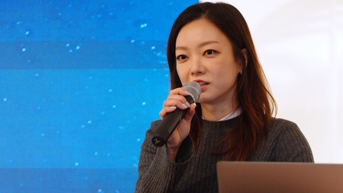 지난 10일 서울 한남동 케이브하우스에서 열린 쇼피데이 행사에 권윤아 쇼피코리아 대표가 발표를 진행하고 있다. ⓒ 쇼피코리아