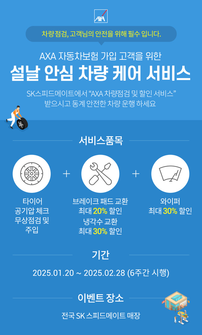 AXA손해보험이 설 명절연휴 및 동계 기간 동안 고객의 안전한 운행을 지원하기 위해 '설날 안심 차량 케어 서비스'를 실시한다. ⓒ AXA손해보험