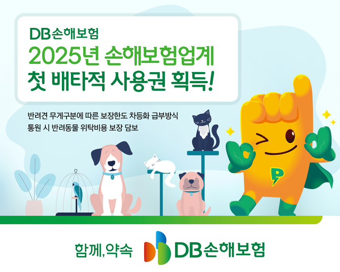 DB손해보험이 지난달 2일 출시한 '반려인 입원 후 상급종합병원 통원 시 반려동물 위탁비용 보장'과 '반려동물 무게별 보장한도 차등화 급부방식'에 대해 각각 6개월의 배타적 사용권을 획득했다. ⓒ DB손해보험