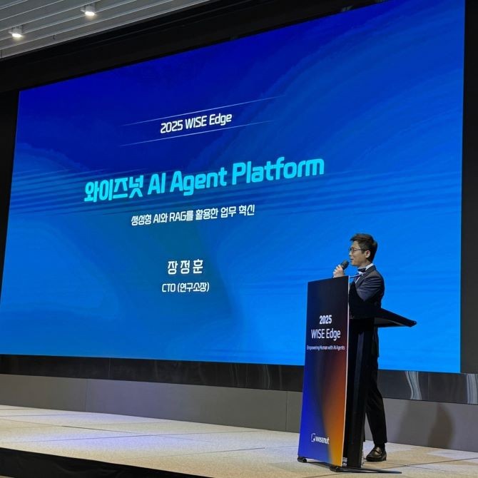 장정훈 CTO는 AI 에이전트의 성능을 소개했다. = 김우람 기자