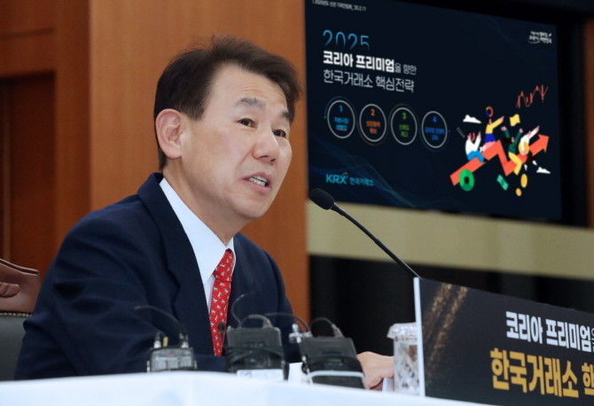 정은보 한국거래소 이사장이 지난2월11일 '코리아 프리미엄을 향한 거래소 핵심전략'을 발표하고 있다 ⓒ 한국거래소