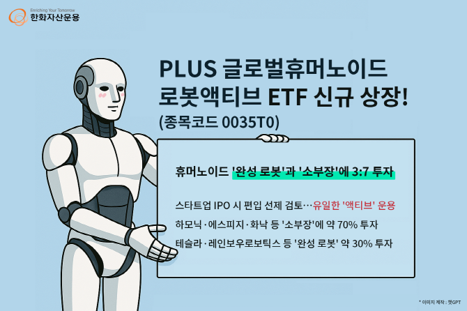 한화자산운용이 휴머노이드 로봇 산업의 성장성에 투자할 수 있는 'PLUS글로벌휴머노이드로봇액티브' ETF(상장지수펀드)를 상장했다. ⓒ 한화자산운용