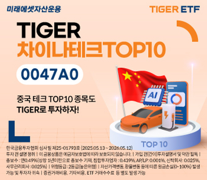미래에셋자산운용이 'TIGER 차이나테크TOP10 ETF’(0047A0)'를 신규 상장한다. ⓒ 미래에셋자산운용