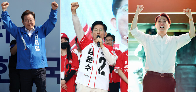 제21대 대통령 선거 공식 선거운동 첫날인 지난 12일 (왼쪽부터)이재명·김문수·이준석 대선후보가 선거운동을 하고 있다. ⓒ 연합뉴스