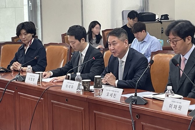 30일 국민의힘이 개최한 '디지털자산 업계 정책 간담회'에서 이석우 두나무 대표가 발언하고 있다. = 김정후 기자