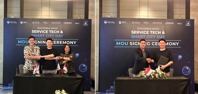 다비다가 KOTRA 주관 ‘한-아세안 서비스테크·스마트시티데이’ 전시회에서 인도네시아 3개 업체와 MOU를 체결했다. ⓒ 다비다