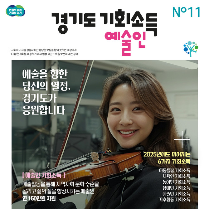 경기도는 20일을 시작으로 '2025년 예술인 기회소득'을 순차적으로 지원한다고 밝혔다. ⓒ 경기도