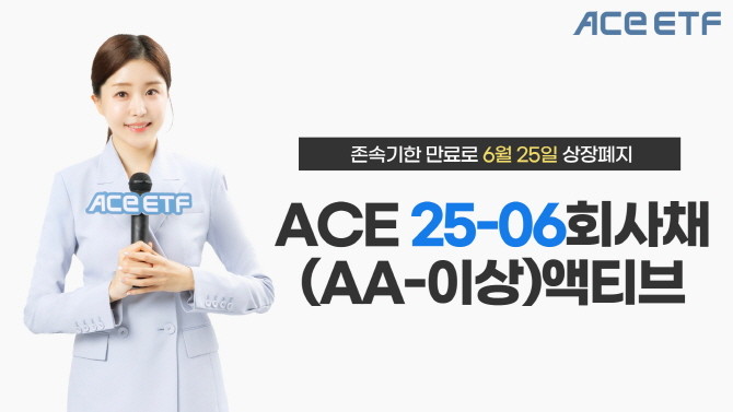 한국투자신탁운용은 ACE 25-06 회사채(AA-이상)액티브 상장지수펀드(ETF)가 오는 25일 존속기한 만료에 따라 상장폐지된다고 23일 밝혔다. ⓒ 한국투자신탁운용
