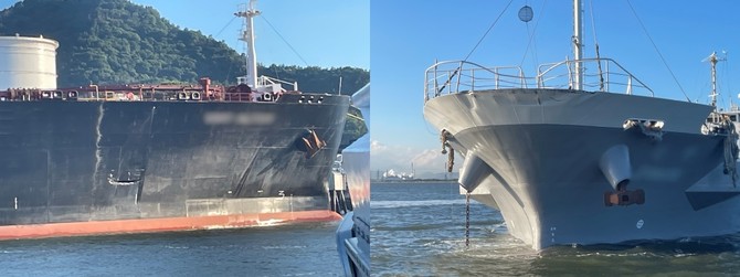 여수시 낙포부두(LPG 부두) 인근 해상에서 충돌한 선박 모습. ⓒ 여수해경